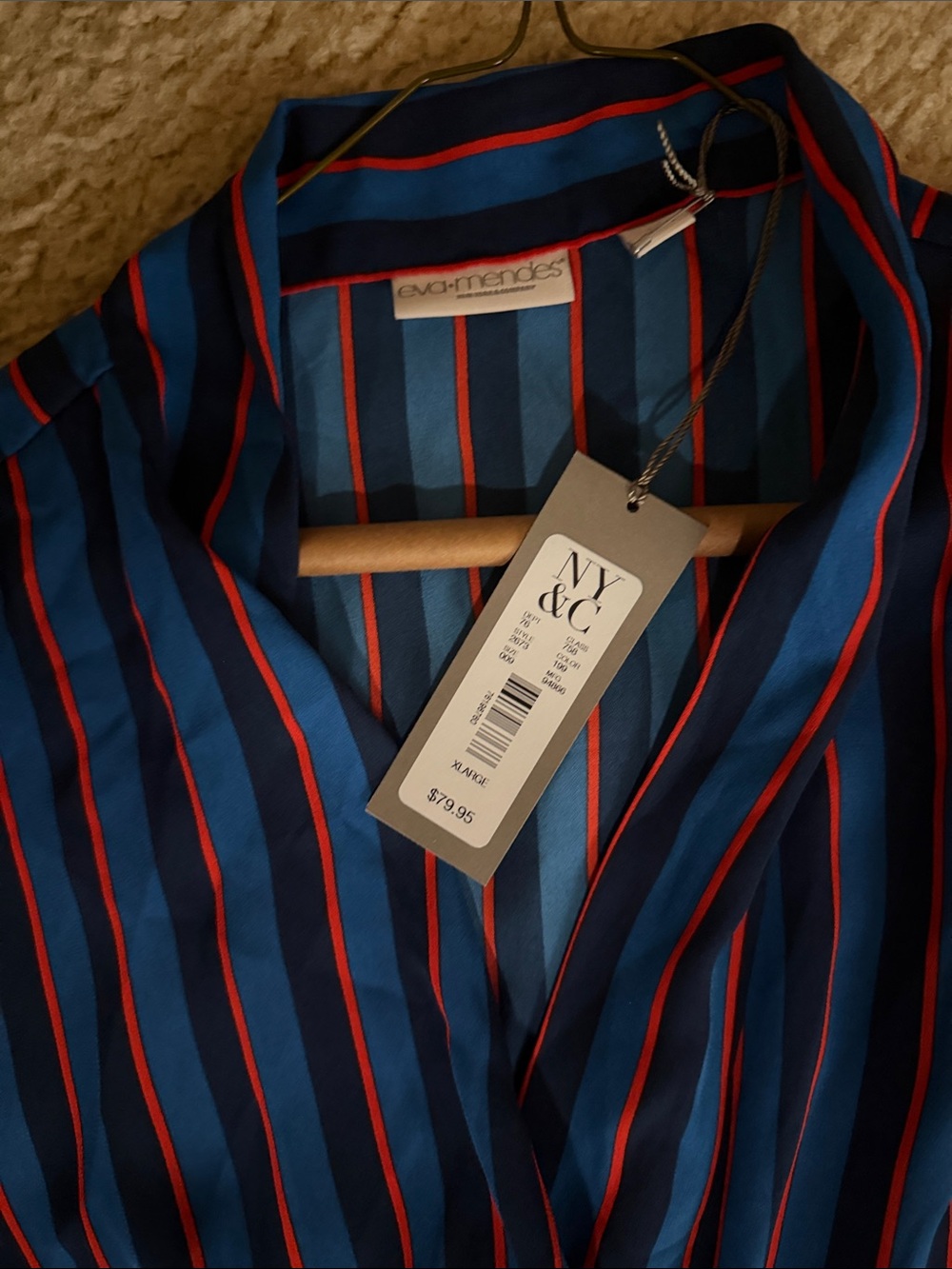 eva mendes for New York & Company Navy Blue Striped & Lip-Print Midi Dress - Picture 3 of 4